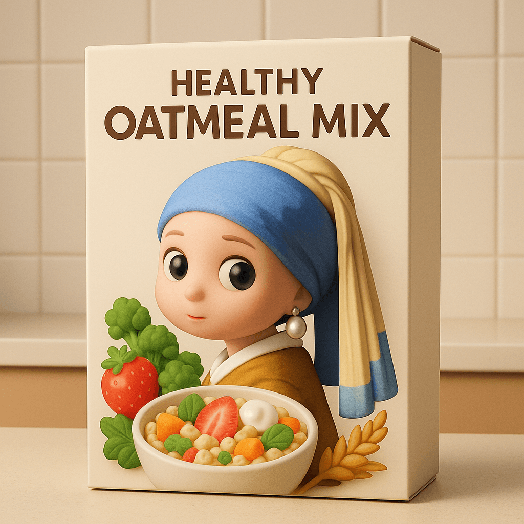 AI image prompt – Famous Painting Character Cereal Ad output image