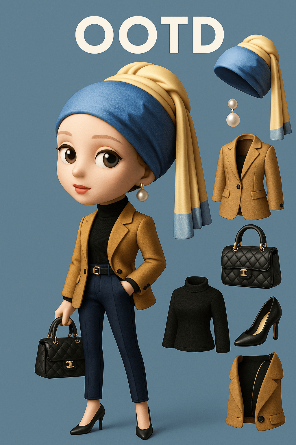 AI image prompt – Famous Painting Character OOTD output image