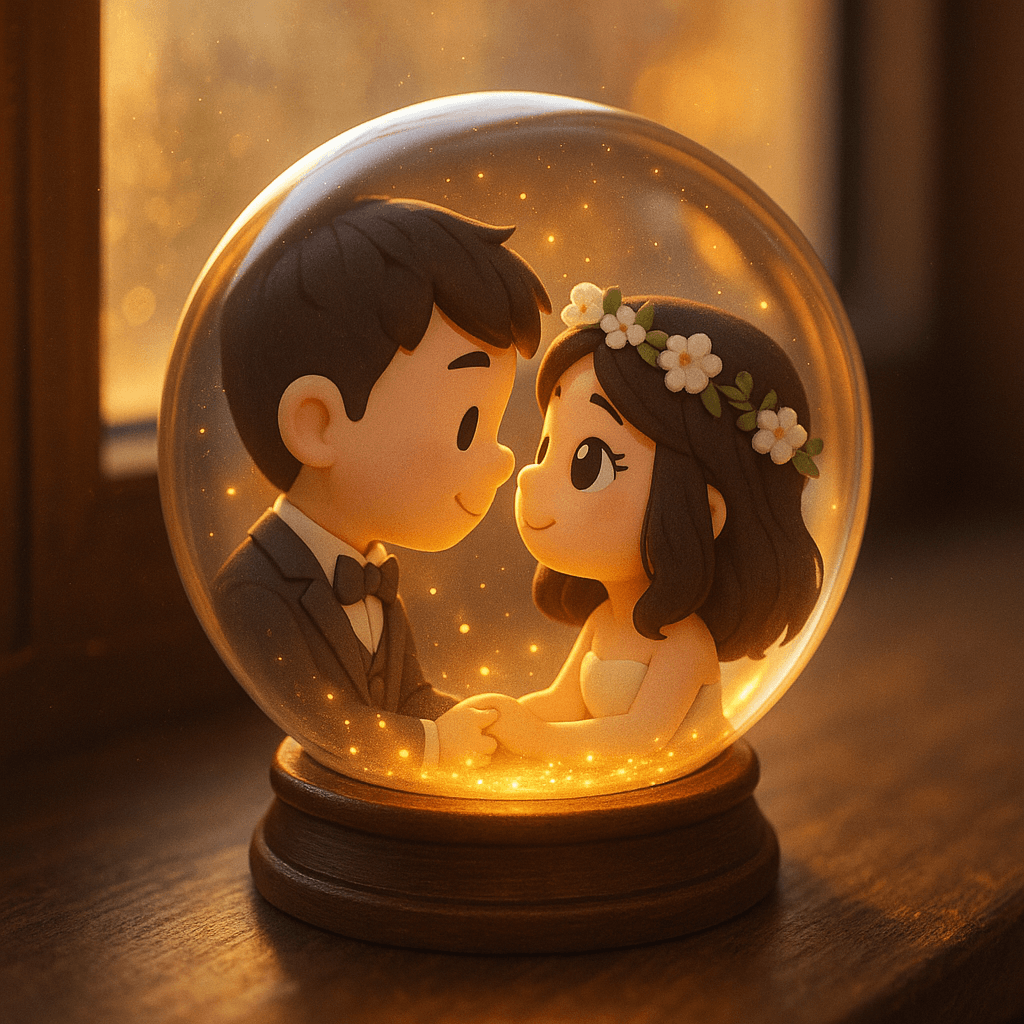 AI image prompt – 3D Q-version Couple Snow Globe output image