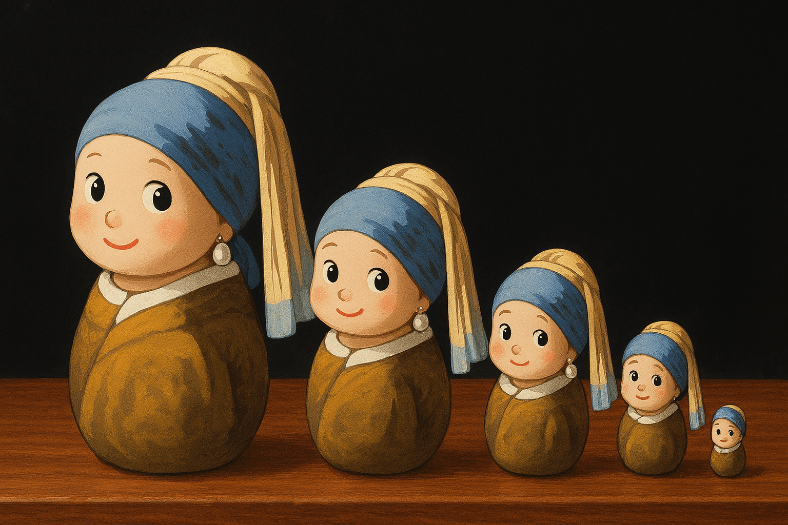 AI image prompt – Cute Chibi Matryoshka Dolls (Girl with a Pearl Earring) output image