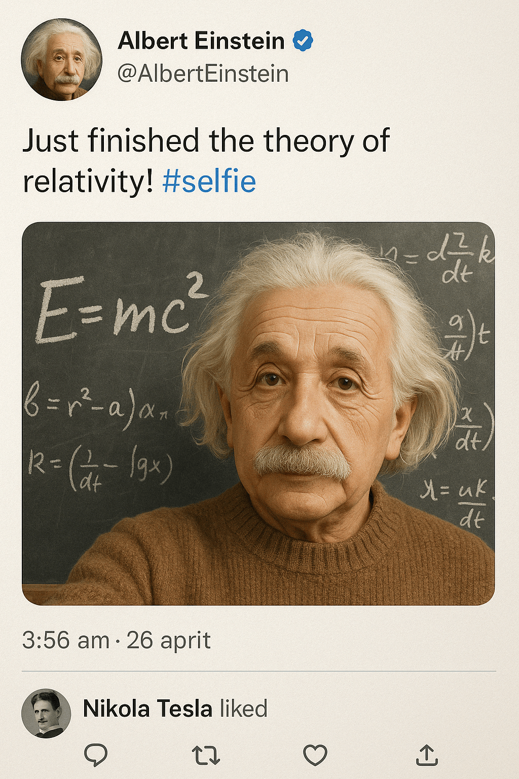AI image prompt – Fake Tweet Screenshot (Einstein) output image