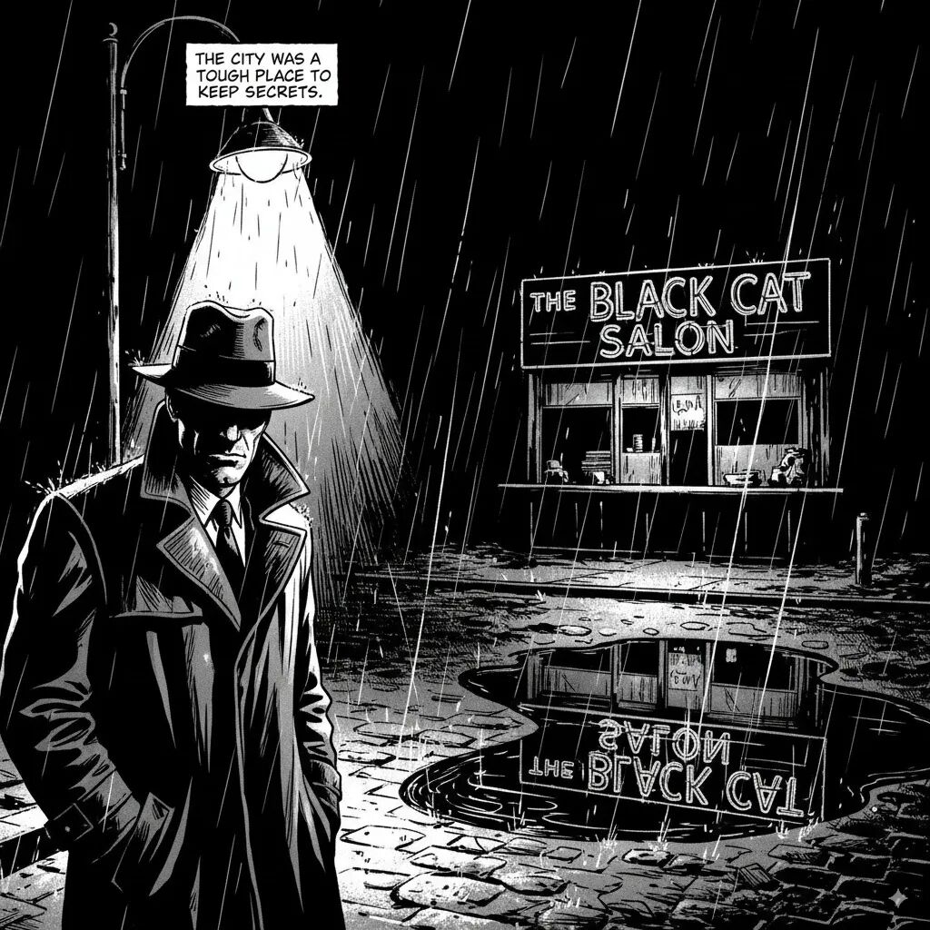 AI image prompt – Comic Book Panel Noir Style output image